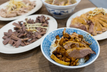 Taiwanese cuisine soy sauce marinated goose and meat in the restaurant