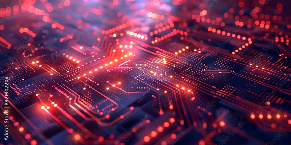 Aufkleber a close up of a computer circuit board with red and blue lights