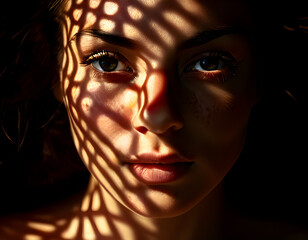 Shadows and Grace: A Beautiful Woman Caught in Light and Shadow