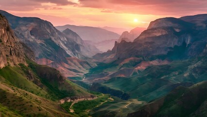 Naklejka premium Stunning Landscape Photography: Majestic Mountains and Serene Rivers, hot air baloons