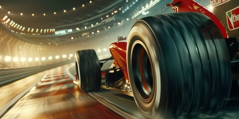 Realistic of close-up the f1 car fast race hi-speed in the curve track, cinematic, dramatic lighting , rule of thirds, generated with ai