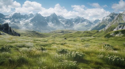 Fototapeta premium immensity and majesty of the alpine hills in the background. generative ai