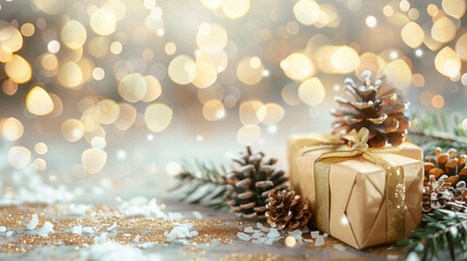 Gold-Wrapped Gift With Pine Cone