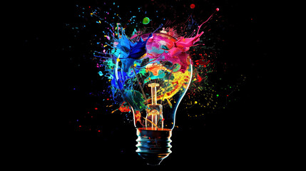 Vibrant Light Bulb Against Black Background