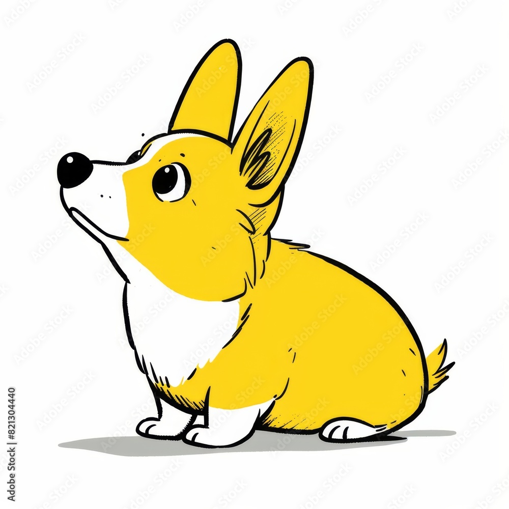 Wall mural Drawing of a lovely and happy Welsh corgi head, front view, white background, doodle style, generated with AI