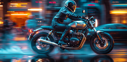 human riding a motorcycle in blurred motion,generative ai