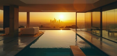 City Sunset View From Swimming Pool