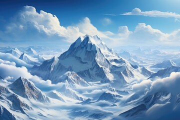Majestic snow -covered mountains rise above the clouds generated by the Ia, generative IA - Powered by Adobe