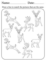 Deer Puzzle. Printable Activity Page for Kids. Educational Resources for School for Kids. Kids Activity Worksheet. Match Similar Shapes