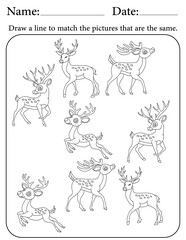 Deer Puzzle. Printable Activity Page for Kids. Educational Resources for School for Kids. Kids Activity Worksheet. Match Similar Shapes