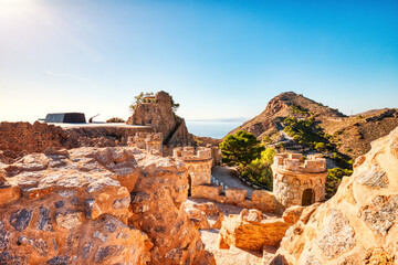 Castillitos Battery in the Hills on Mediterranean Sea Coast, ancient landmark near Cartagena, Spain