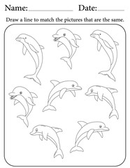 Dolphin Puzzle. Printable Activity Page for Kids. Educational Resources for School for Kids. Kids Activity Worksheet. Match Similar Shapes