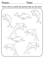 Dolphin Puzzle. Printable Activity Page for Kids. Educational Resources for School for Kids. Kids Activity Worksheet. Match Similar Shapes