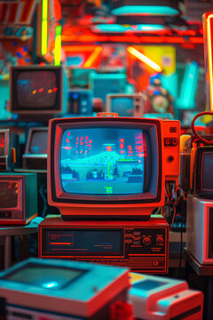 A bunch of old televisions are stacked on top of each other