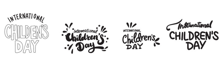 Collection of International Childrens Day text. Hand drawn vector art.