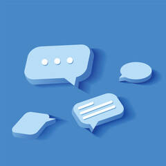 social media chat message icons Blank text in various shapes. Comments. Conversation balloon vector set. They have different shapes: square, oval. blue background. 3d