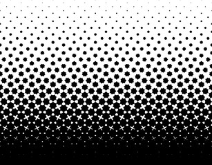 Geometric pattern of black stars on a white background.Seamless in one direction.Option with an Average  fade out.The scale transformation method.