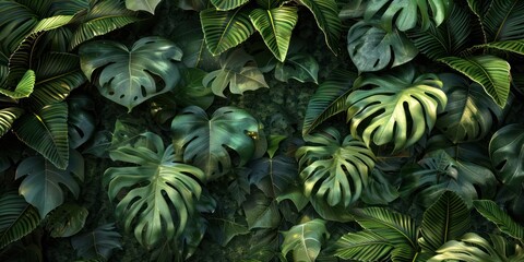 Obraz premium Montera Leaves Wallpaper. Tropical background