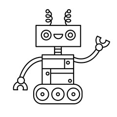 Fototapeta premium Cute Funny Robot Character Outline Doodle Icon