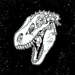 line art robotic tyrannosaurus rex skull illustration with detailed robot style vector file