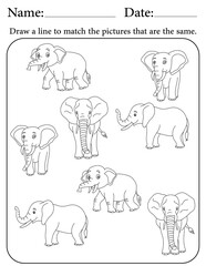 Elephant Puzzle. Printable Activity Page for Kids. Educational Resources for School for Kids. Kids Activity Worksheet. Match Similar Shapes