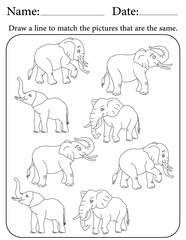 Elephant Puzzle. Printable Activity Page for Kids. Educational Resources for School for Kids. Kids Activity Worksheet. Match Similar Shapes