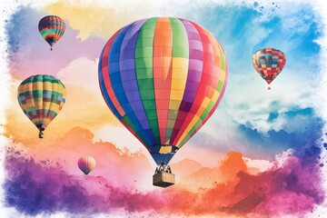 Naklejka premium Colorful Hot air balloon on sun sky with cloud, vintage and retro instagram filter effect style 