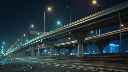 Fototapeta premium A modern bypass with streetlights forming concentric rings, contrasting the dark highway, boosts safety and appeal.