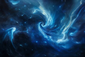 Masterpiece, Stunning, Space-Themed Artwork Featuring the Ethereal Beauty of Swirling Nebulas and Twinkling Stars with an Astronaut in a Dark, Blue-Themed Setting.