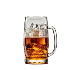 a full glass of beer with ice and ice cubes isolated on a transparent background