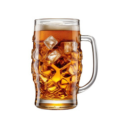 a full glass of beer with ice and ice cubes isolated on a transparent background