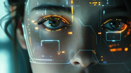 Futuristic Technology Interface Integrated with Human Analysis and Advanced AI Elements