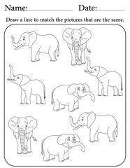 Elephant Puzzle. Printable Activity Page for Kids. Educational Resources for School for Kids. Kids Activity Worksheet. Match Similar Shapes