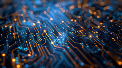 Glowing Circuit Board Technology Background. Futuristic glowing circuit board, perfect for...