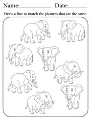 Elephant Puzzle. Printable Activity Page for Kids. Educational Resources for School for Kids. Kids Activity Worksheet. Match Similar Shapes