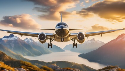 airplane in the sky at sunset