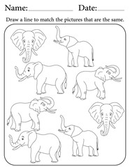 Elephant Puzzle. Printable Activity Page for Kids. Educational Resources for School for Kids. Kids Activity Worksheet. Match Similar Shapes