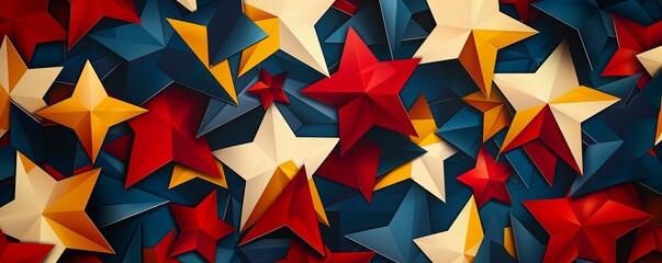 Obraz premium Geometric star patterns with overlapping shapes, modern and dynamic, in patriotic colors