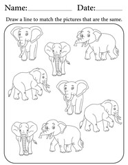 Elephant Puzzle. Printable Activity Page for Kids. Educational Resources for School for Kids. Kids Activity Worksheet. Match Similar Shapes