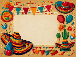 Obraz premium Mexican fiesta, Cinco de Mayo, birthday elements, and icon design.