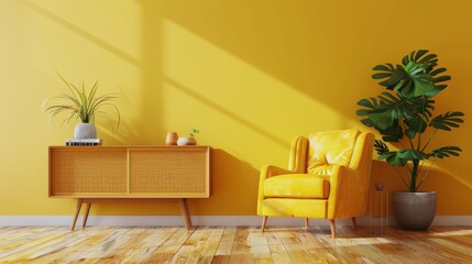 Yellow Room With Chair and Potted Plant