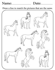 Horse Puzzle. Printable Activity Page for Kids. Educational Resources for School for Kids. Kids Activity Worksheet. Match Similar Shapes