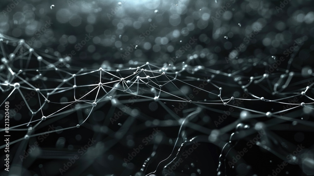 Poster the image is a dark background with a glowing blue and green network of lines and dots. it looks lik