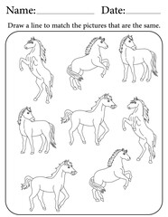 Horse Puzzle. Printable Activity Page for Kids. Educational Resources for School for Kids. Kids Activity Worksheet. Match Similar Shapes
