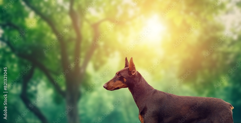 Poster Beautiful smart dog standing in forest