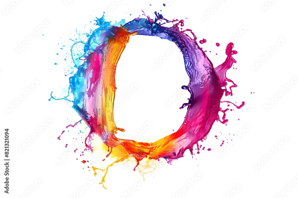 Poster colorful paint splashes in the shape of an o, forming a circular design on a white background