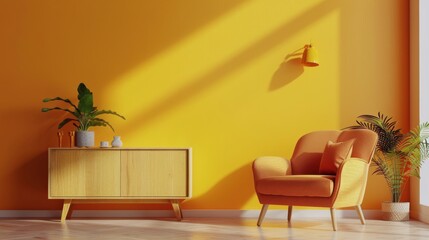 Yellow Room With Chair and Potted Plant