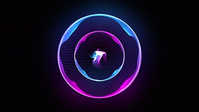 Bright gradient 3d sphere background. Animated blue and pink particle sphere in space. AI virtual assistant animation concept. Technology, science, and artificial intelligence. Neural network. 4k.