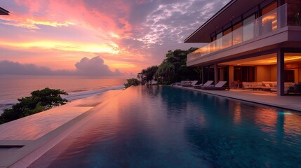 Luxury Beachfront Villa at Sunset
