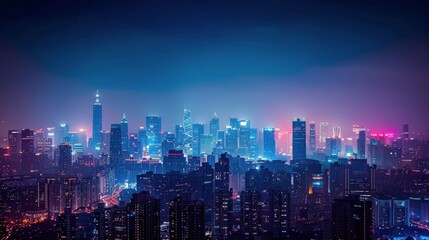 Obraz premium City Skyline at Night With Stars